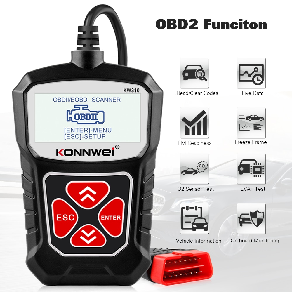 KONNWEI KW310 OBD2 Scanner for Auto OBD 2 Car Scanner Diagnostic Tool Automotive Scanner Car Tools Russian Language PK Elm327 OBD2 Scanner for Car Diagnostic Tool