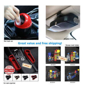 mini trash can; sunglass holder; mesh storage holder; car seat organiser 