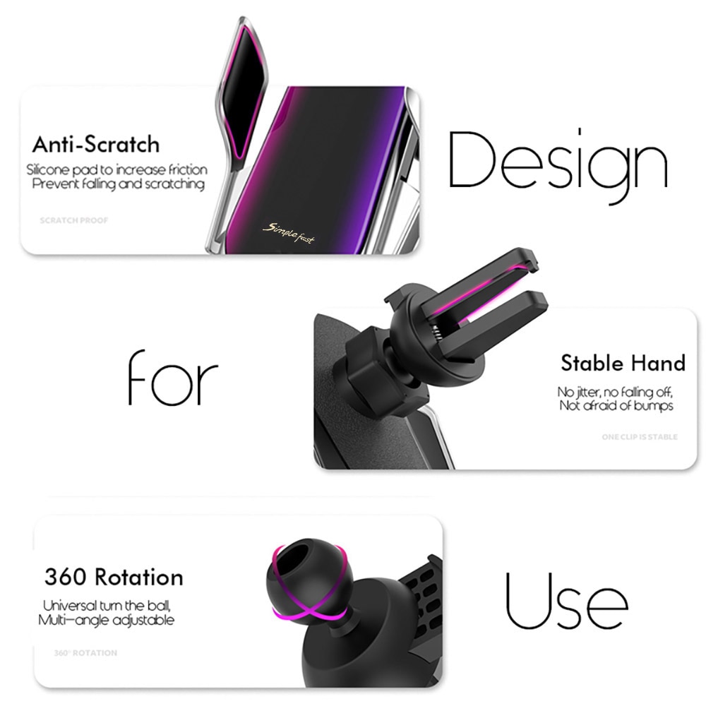 FLOVEME Qi Automatic Clamping 10W Wireless Charger Car Phone Holder Smart Infrared Sensor Air Vent Mount Mobile Phone Stand Hold