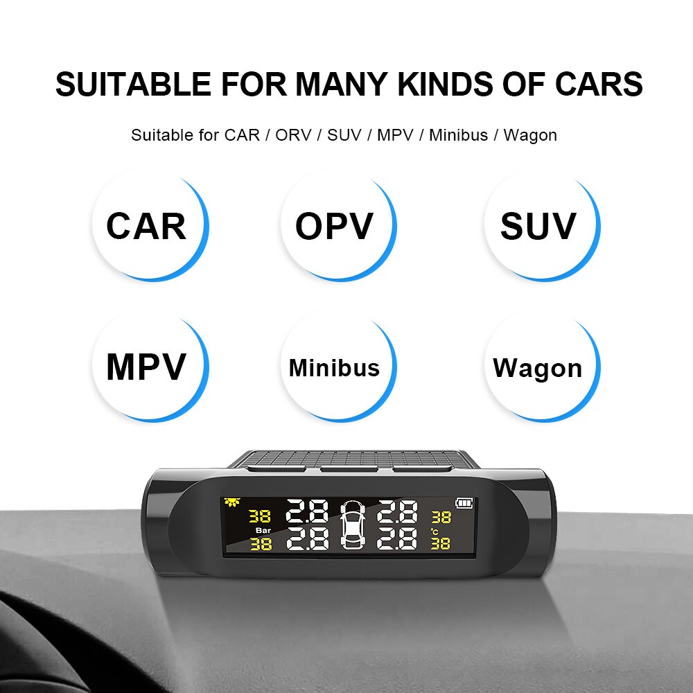 Car TPMS Tyre Pressure Monitoring System Solar Power Digital LCD Display Auto Security Alarm Systems Pressure External Sensor Tyre Pressure Monitoring System
