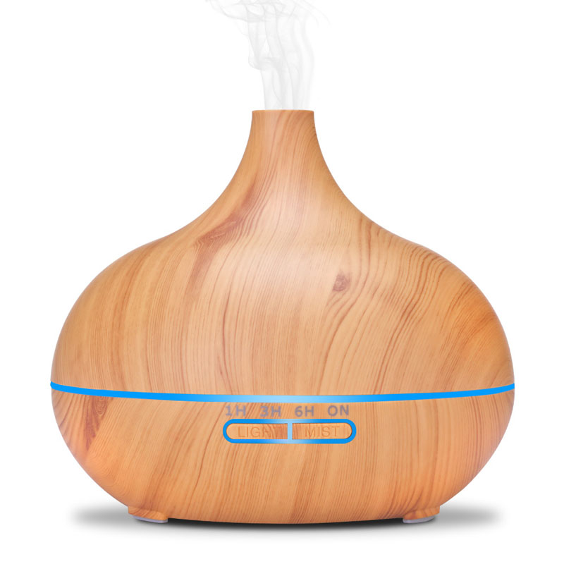550ml Aromatherapy Essential Oil Diffuser with Remote Control Wood Grain Ultrasonic Air Humidifier Cool Mister 7 Color LED Light