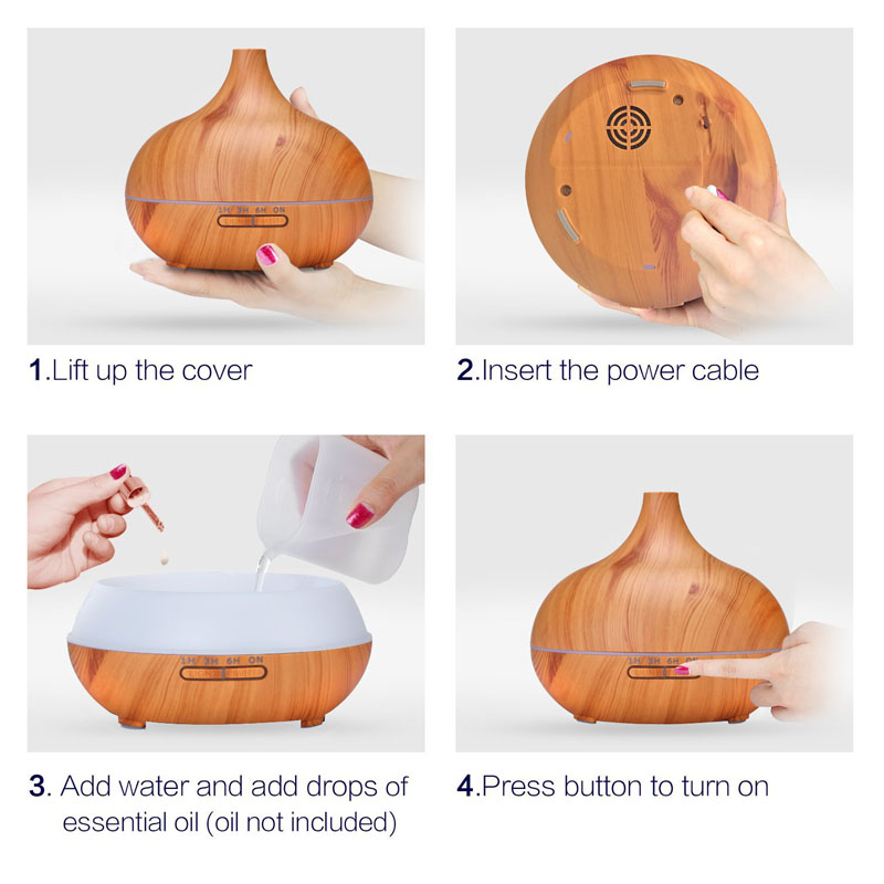 550ml Aromatherapy Essential Oil Diffuser with Remote Control Wood Grain Ultrasonic Air Humidifier Cool Mister 7 Color LED Light
