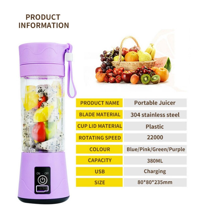 DTVANE 6 Cutter Head Smoothie Blender Electric Juicer Machine Portable Blender Mini Food Processor Personal Lemon Squeezer