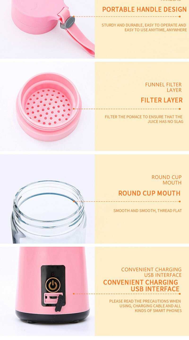 DTVANE 6 Cutter Head Smoothie Blender Electric Juicer Machine Portable Blender Mini Food Processor Personal Lemon Squeezer