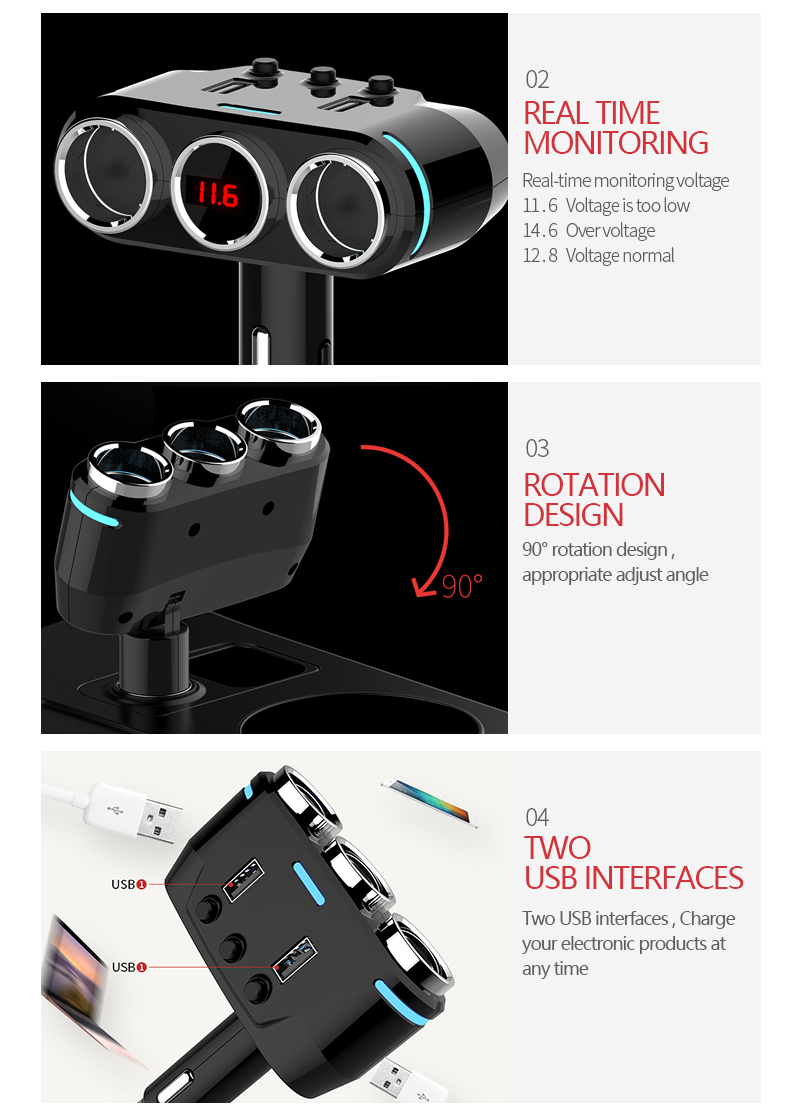 12V-24V Car Cigarette Lighter Socket Splitter Plug LED USB Charger Adapter 12V-24V Car Cigarette Lighter Socket Splitter Plug LED USB Charger Adapter