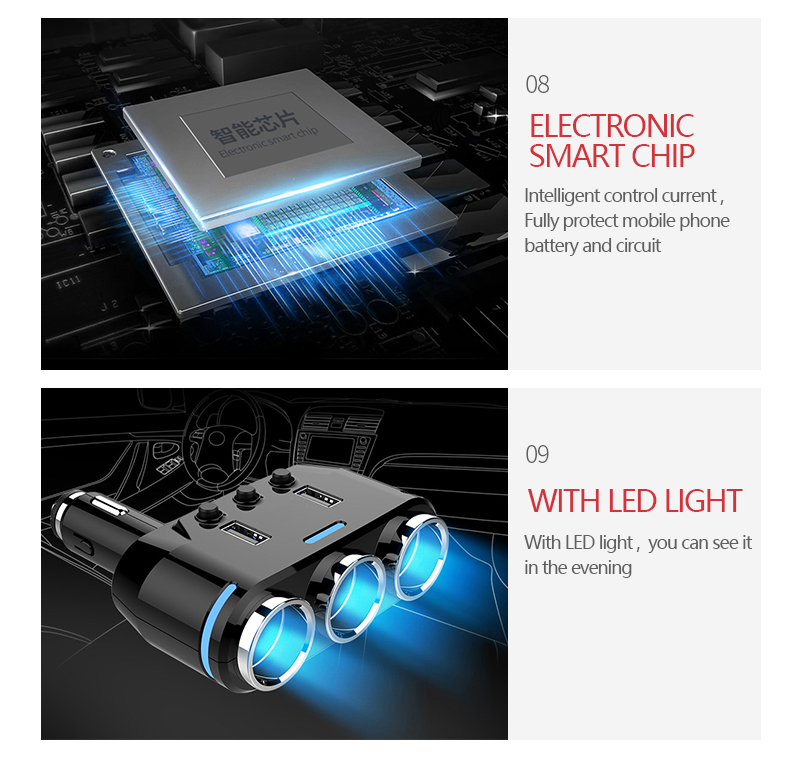12V-24V Car Cigarette Lighter Socket Splitter Plug LED USB Charger Adapter 12V-24V Car Cigarette Lighter Socket Splitter Plug LED USB Charger Adapter