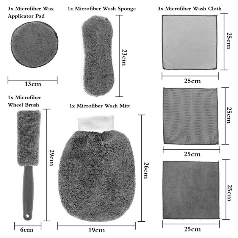 9pcs/Set Auto Cleaning Tools Microfiber Towel Car Tire Brush Soft Absorbancy Glove Detailing Car Motorcycle Washer Care Set