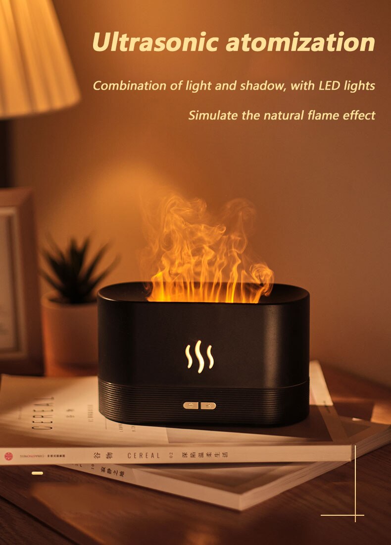 Essential Oil Diffuser Simulation Flame Ultrasonic Humidifier 180ML USB Essential Oil Diffuser Simulation Flame Ultrasonic Humidifier Home Office Air Freshener Fragrance Sooth Sleep Atomizer