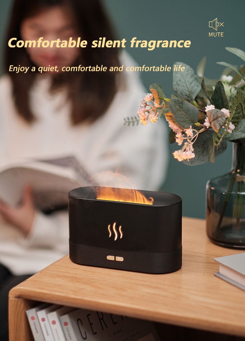 Essential Oil Diffuser Simulation Flame Ultrasonic Humidifier 180ML USB Essential Oil Diffuser Simulation Flame Ultrasonic Humidifier Home Office Air Freshener Fragrance Sooth Sleep Atomizer